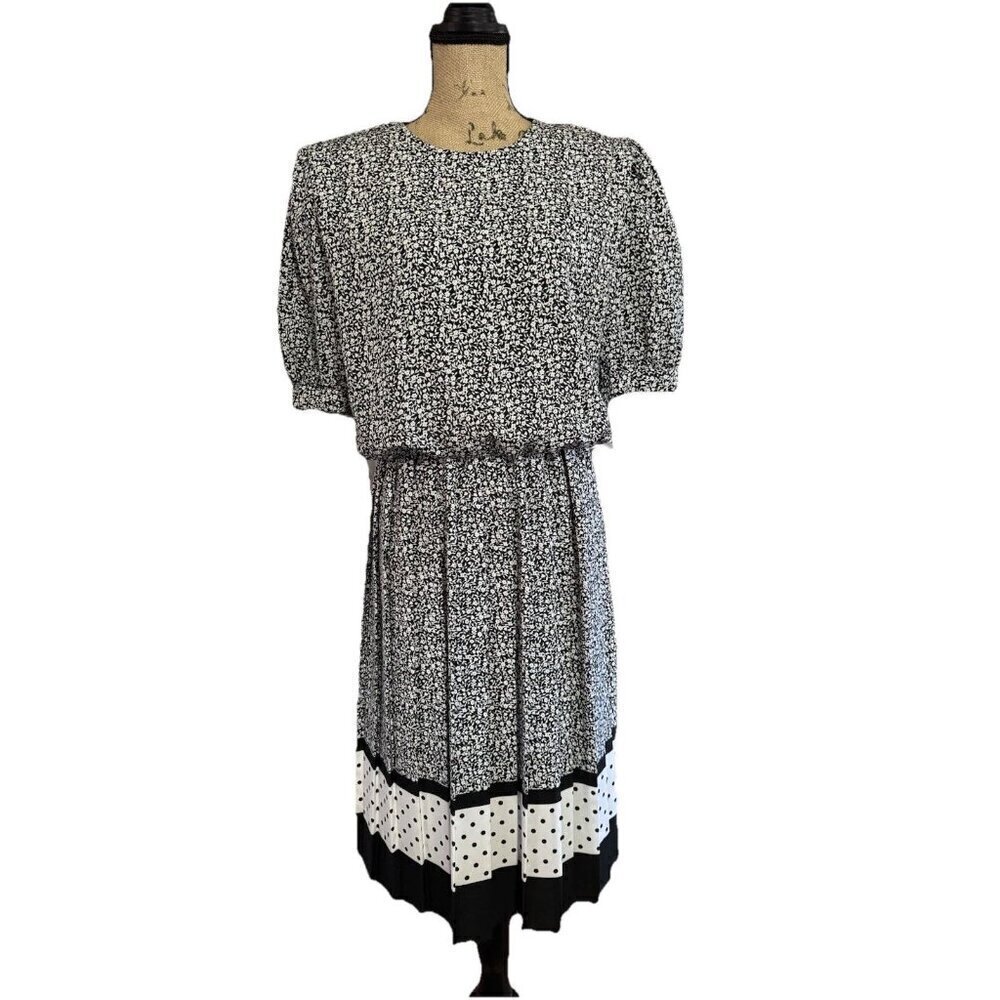 Vintage 80s Carriage Court Dress Black White Cottagecore Prairie Retro Sz 12